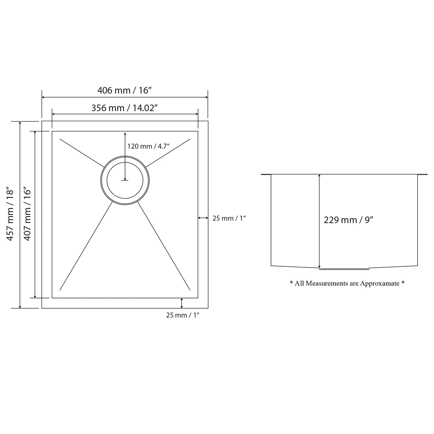 BBS16-18Z Handmade 18 Gauge Stainless Steel 16 in. Undermount Bar Sink