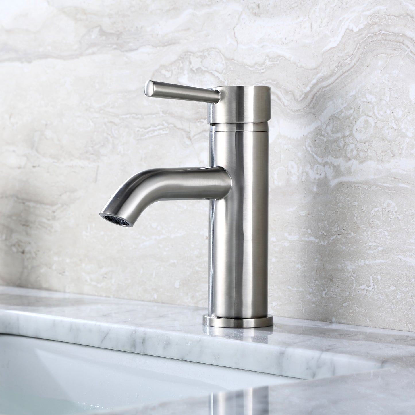 Raphral BSH03-SB Single Hole Single-Handle Bathroom Faucet with drain in Brushed Nickel