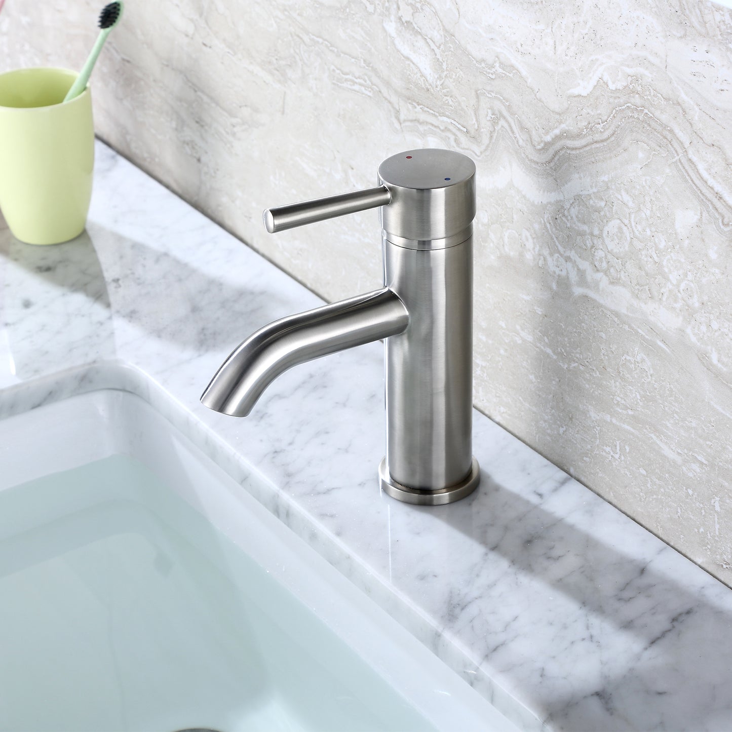 Raphral BSH03-SB Single Hole Single-Handle Bathroom Faucet with drain in Brushed Nickel