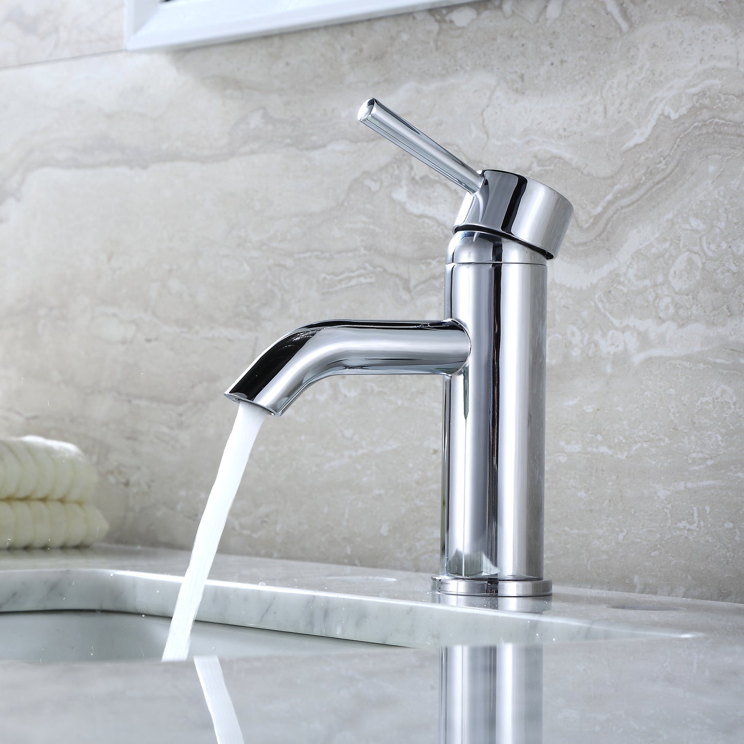Raphral BSH03-SC Single Hole Single-Handle Bathroom Faucet with drain in Chrome