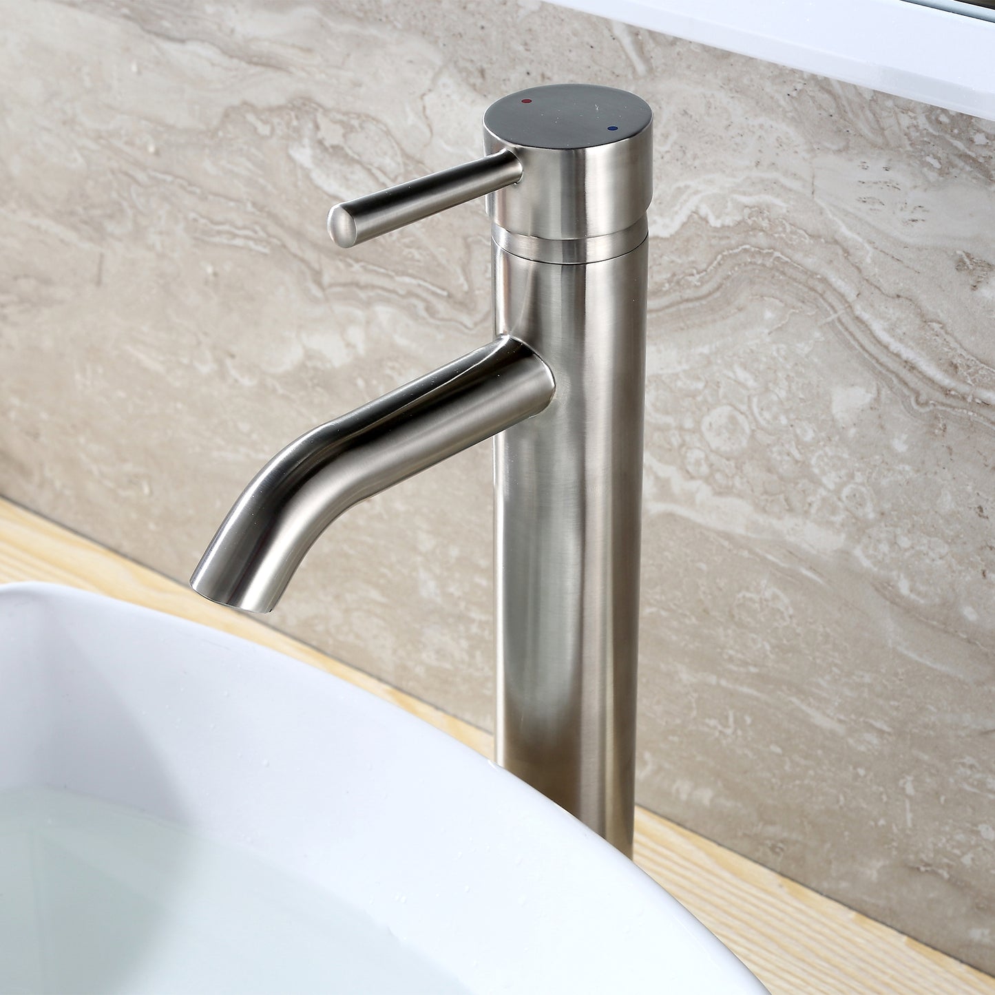 Raphral BSH03-TB Single Hole Single-Handle Vessel Bathroom Faucet with Drain in Brushed Nickel