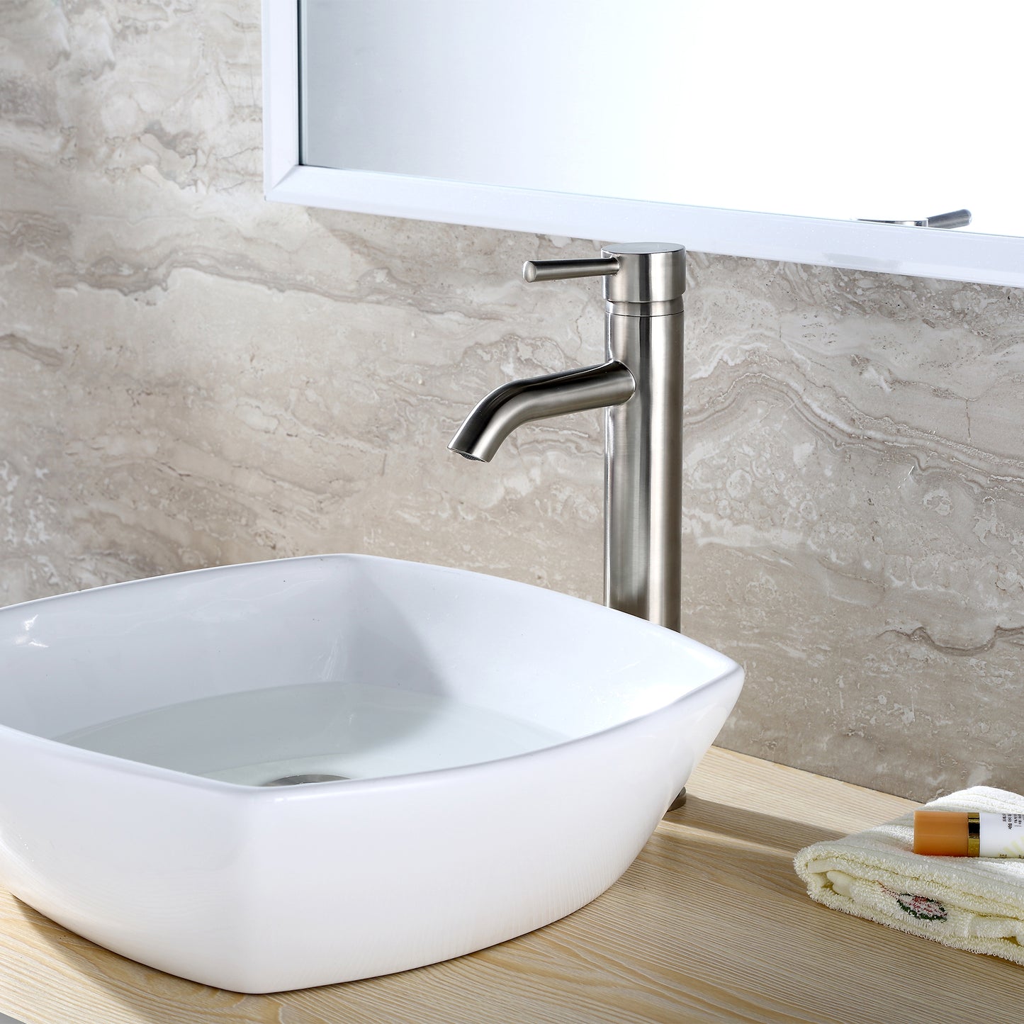 Raphral BSH03-TB Single Hole Single-Handle Vessel Bathroom Faucet with Drain in Brushed Nickel