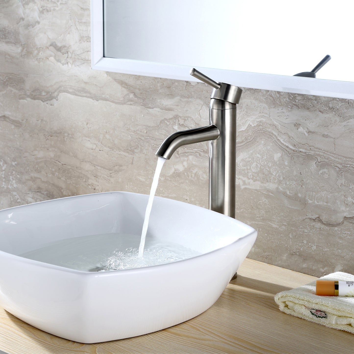 Raphral BSH03-TB Single Hole Single-Handle Vessel Bathroom Faucet with Drain in Brushed Nickel