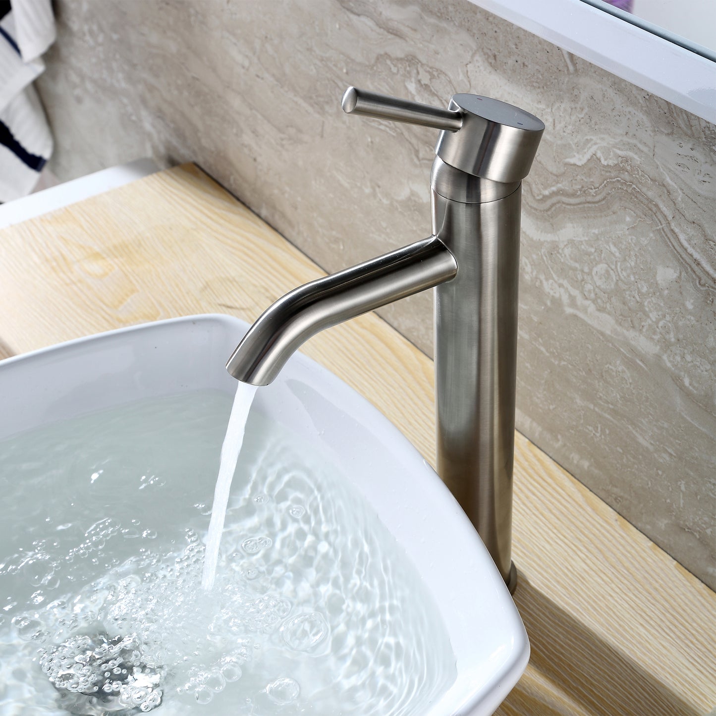 Raphral BSH03-TB Single Hole Single-Handle Vessel Bathroom Faucet with Drain in Brushed Nickel