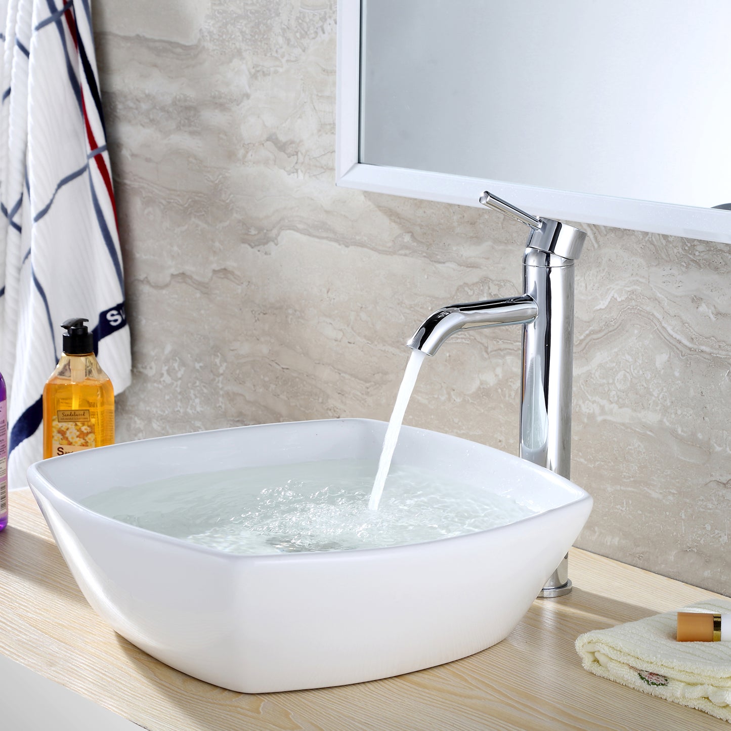 Raphral BSH03-TC Single Hole Single-Handle Vessel Bathroom Faucet with Drain in Chrome