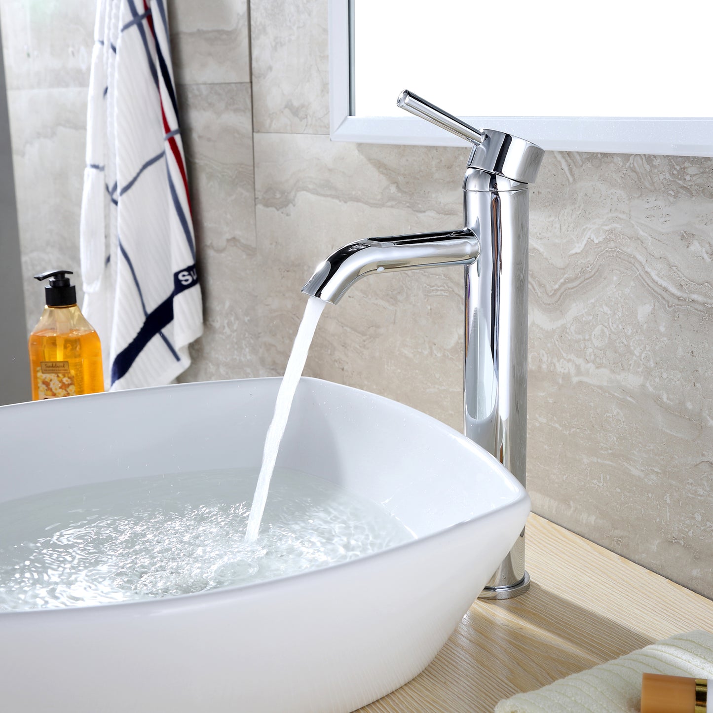Raphral BSH03-TC Single Hole Single-Handle Vessel Bathroom Faucet with Drain in Chrome