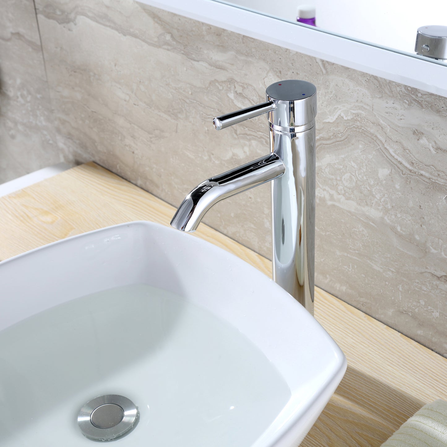 Raphral BSH03-TC Single Hole Single-Handle Vessel Bathroom Faucet with Drain in Chrome