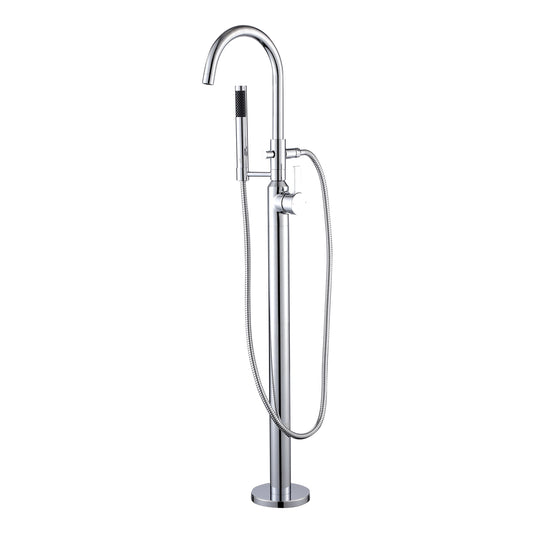 FTF01-TC Modern Freestanding Single-Handle Floor-Mount Roman Tub Faucet Filler with Hand Shower in Chrome