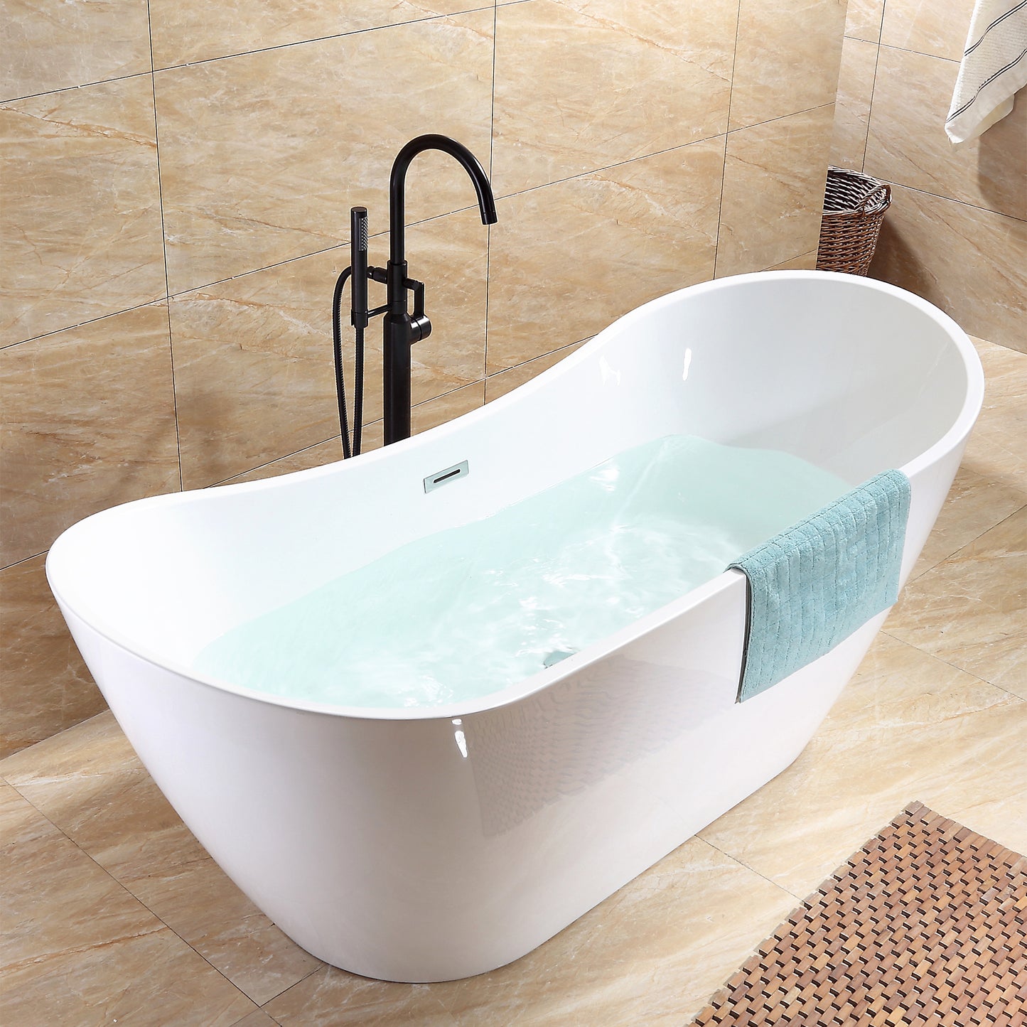 FTF01-TO Modern Freestanding Single-Handle Floor-Mount Roman Tub Faucet Filler with Hand Shower in Oil Rubbed Bronze