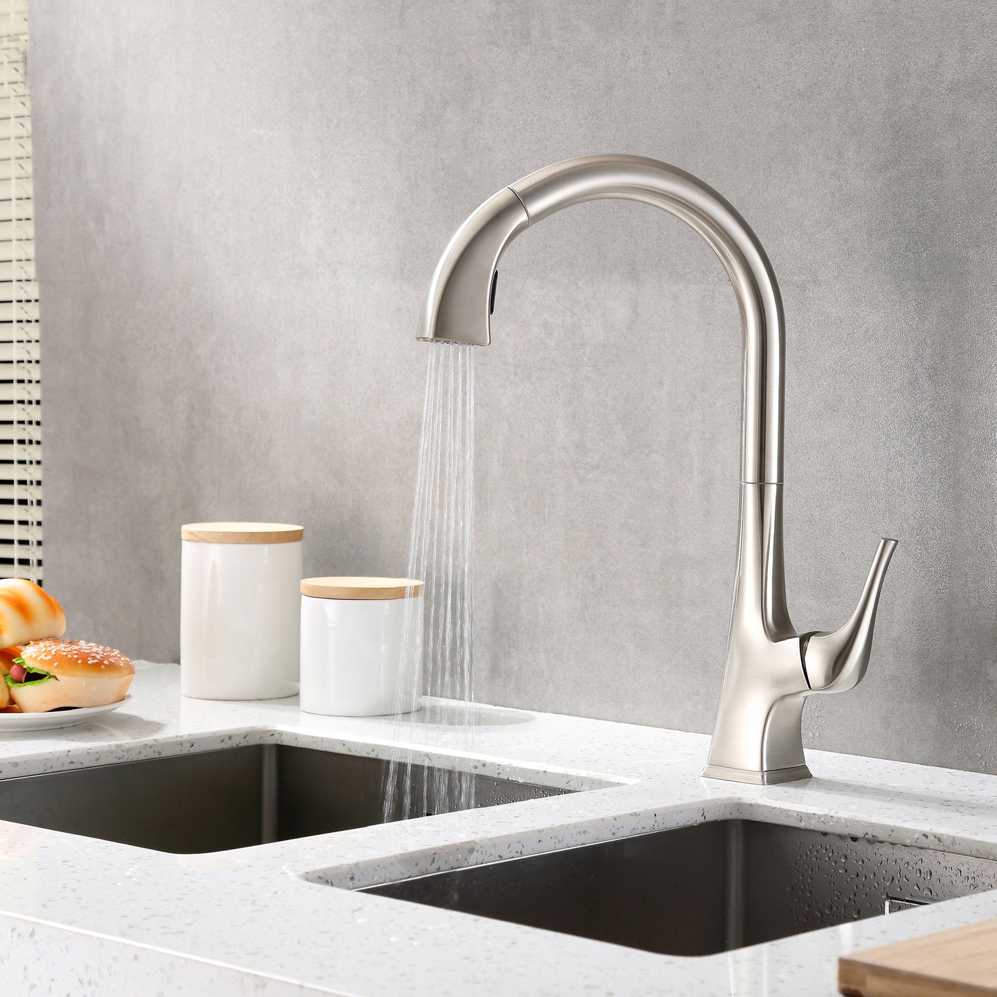 KTS20-TB Single-Handle Pull-Down Sprayer Kitchen Faucet with 2-Function Spray Head 359 in Brushed Nickel