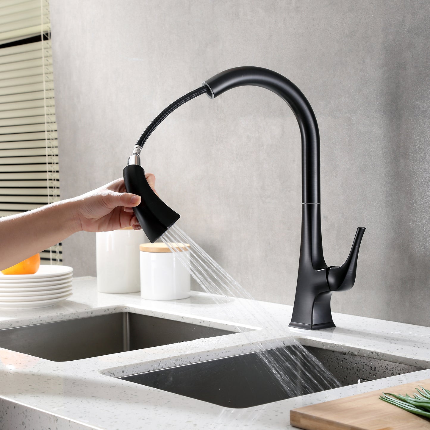 KTS20-TO Single-Handle Pull-Down Sprayer Kitchen Faucet with 2-Function Spray Head 359 in Oil Rubbed Bronze