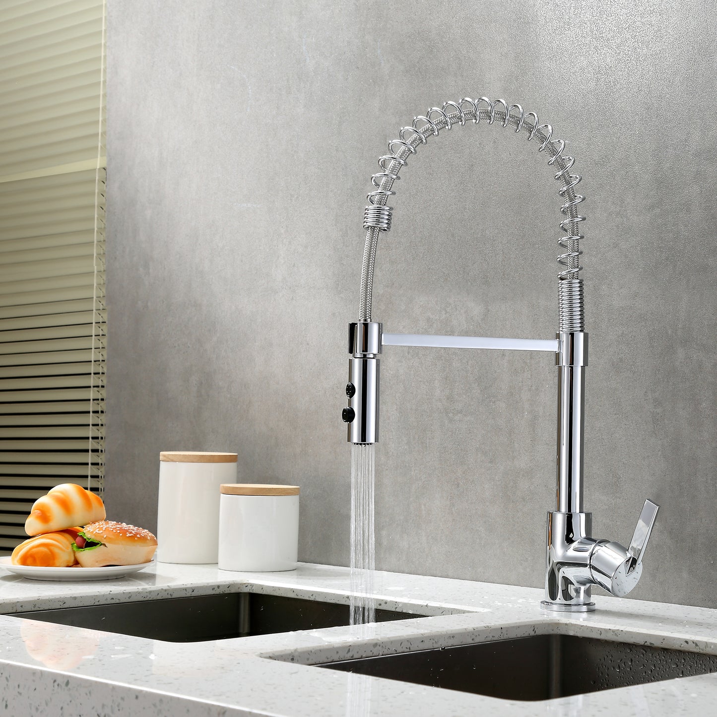 KTS22-TC Single-Handle Pull-Down Sprayer Kitchen Faucet with 2-Function Sprayhead in Chrome