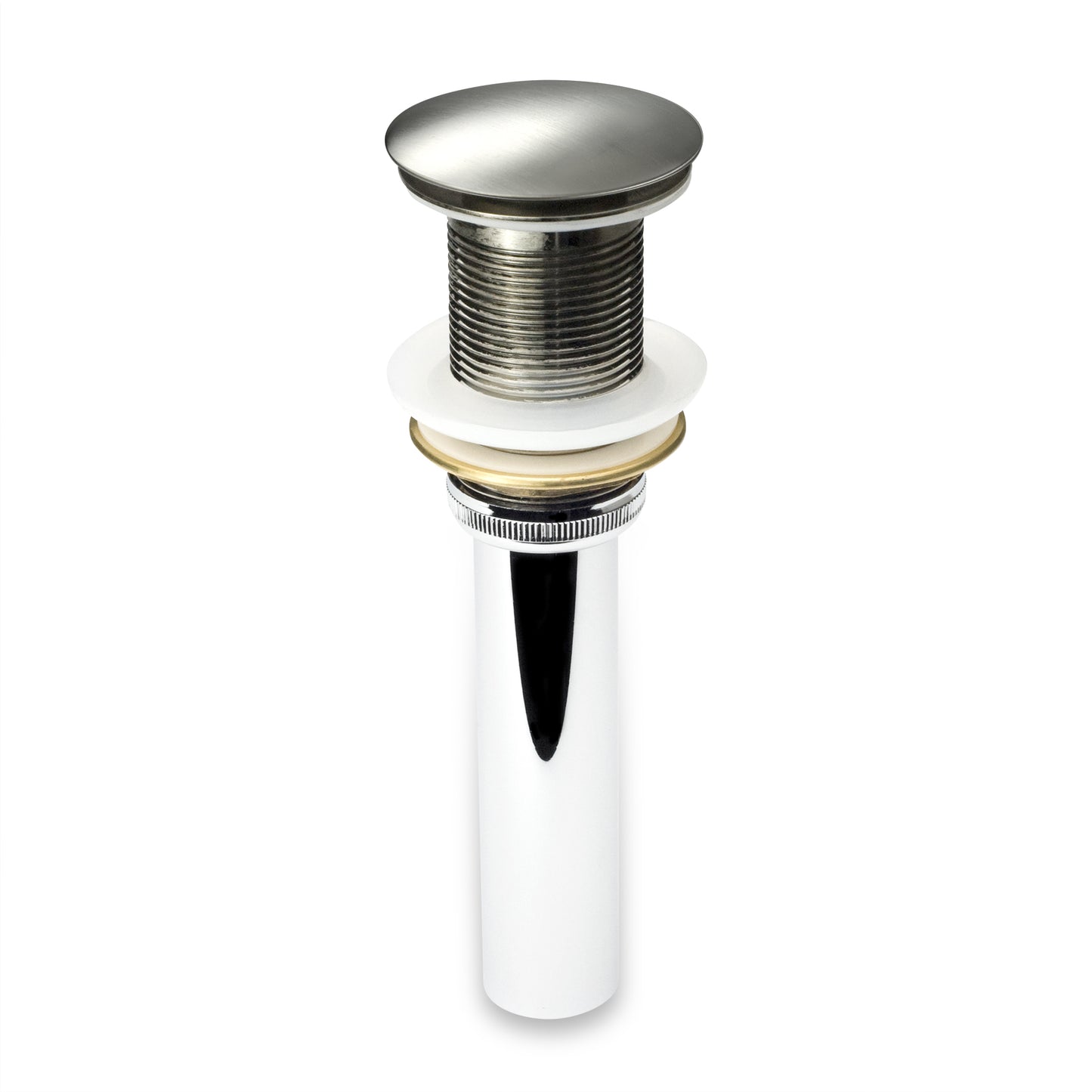 DS01-TB 1-5/8 in. Brass Bathroom and Vessel Sink Push Pop-Up Drain Stopper with No Overflow in Brushed Nickel