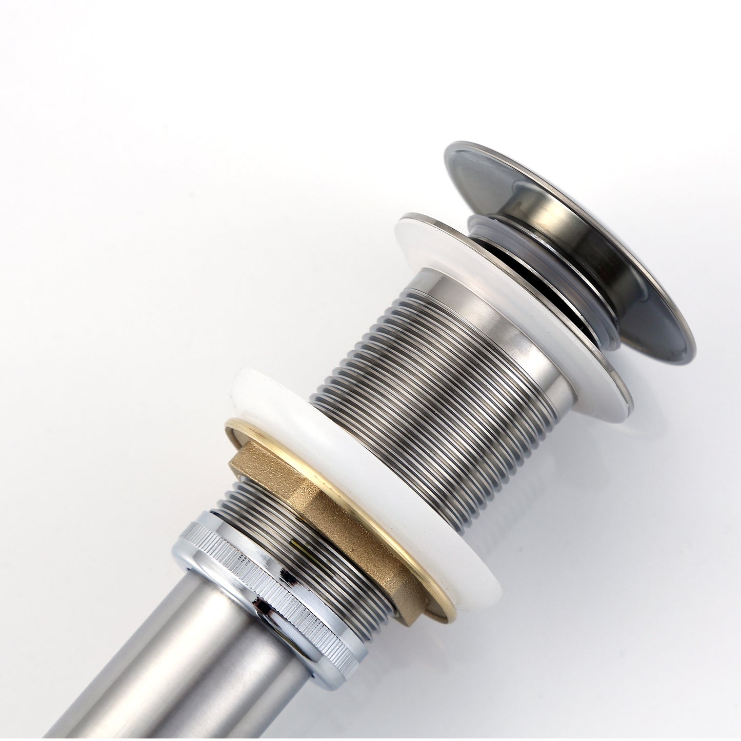 DS01-TB 1-5/8 in. Brass Bathroom and Vessel Sink Push Pop-Up Drain Stopper with No Overflow in Brushed Nickel