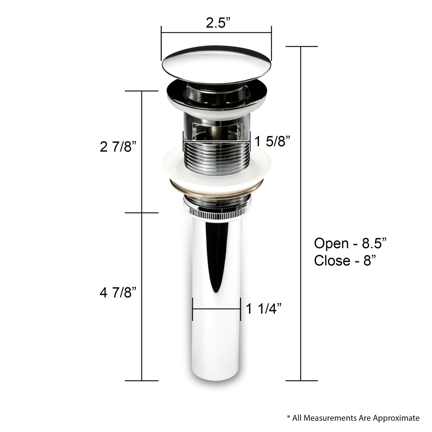 DS02-TC 1-5/8 in. Brass Bathroom and Vessel Sink Push Pop-Up Drain Stopper With Overflow in Chrome