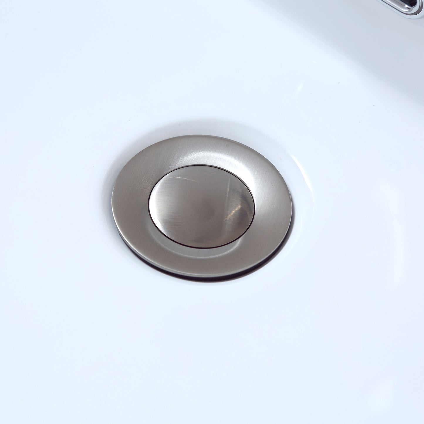 DS04-TB 1-1/2 in. Brass Bathroom and Vessel Sink Push Pop-Up Drain Stopper With Overflow in Brushed Nickel