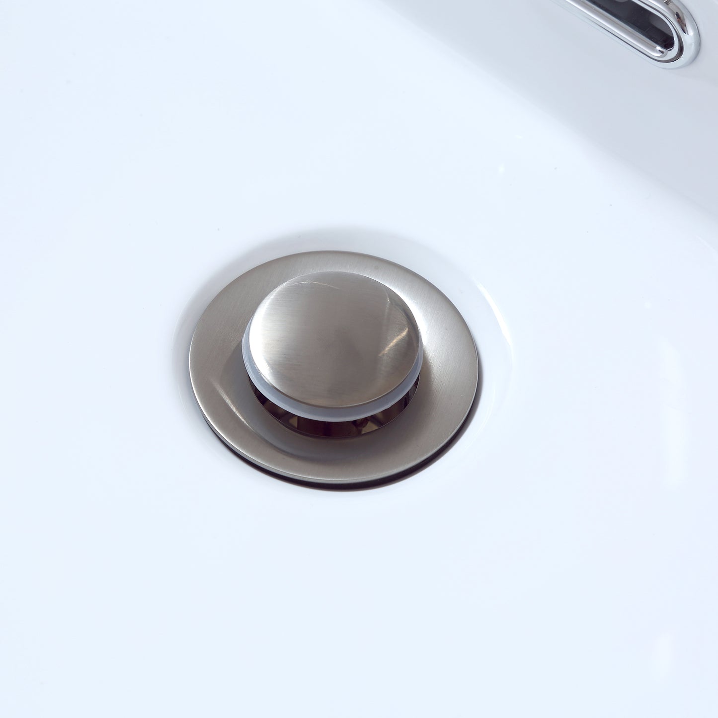 DS04-TB 1-1/2 in. Brass Bathroom and Vessel Sink Push Pop-Up Drain Stopper With Overflow in Brushed Nickel