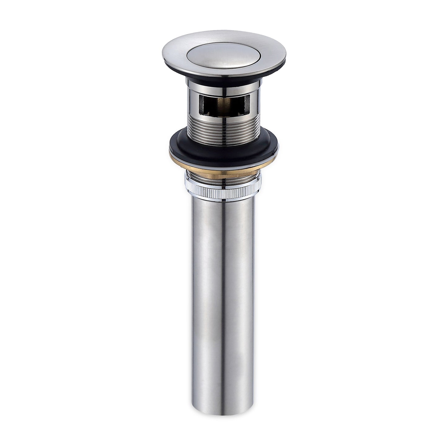 DS04-TB 1-1/2 in. Brass Bathroom and Vessel Sink Push Pop-Up Drain Stopper With Overflow in Brushed Nickel