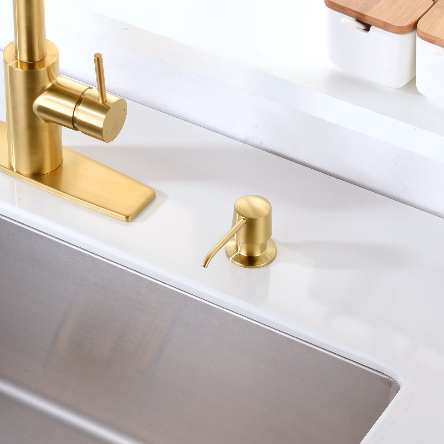 SC04-TG Countertop Deck-Mount Metal Soap and Lotion Dispenser in Brushed Gold