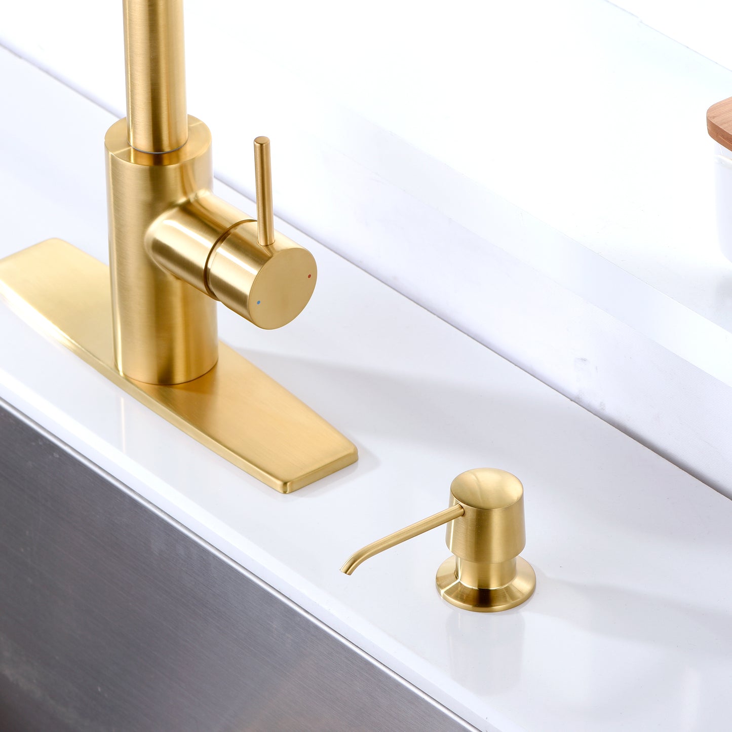 SC04-TG Countertop Deck-Mount Metal Soap and Lotion Dispenser in Brushed Gold