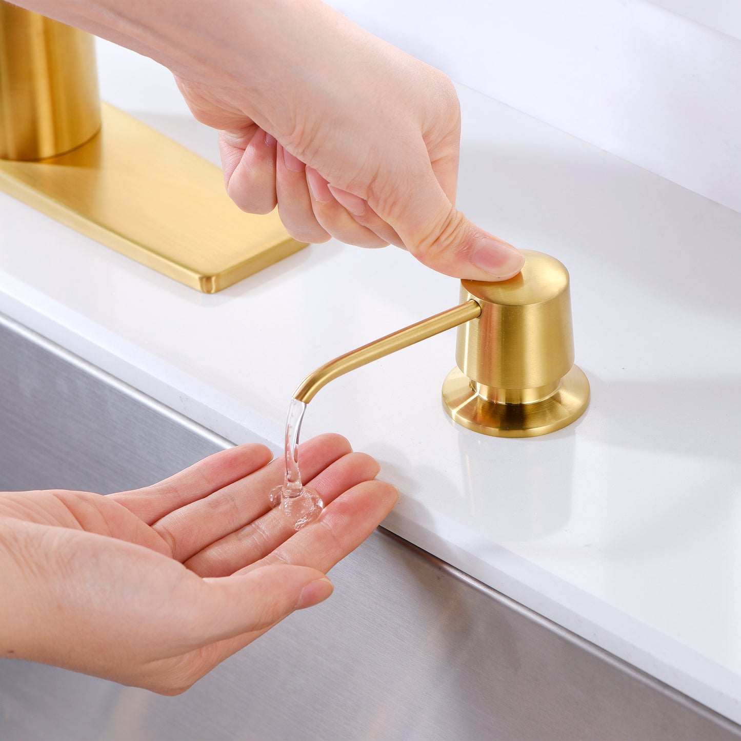SC04-TG Countertop Deck-Mount Metal Soap and Lotion Dispenser in Brushed Gold