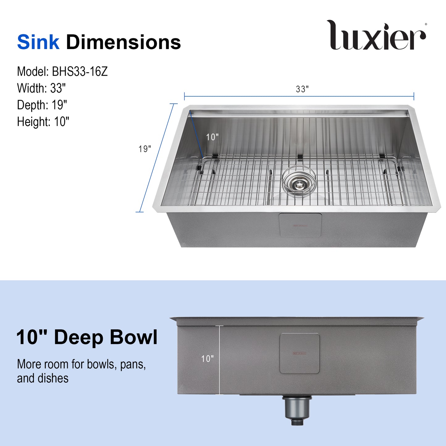 BHS33-16Z 33 in. Undermount Single Bowl 16-Gauge Stainless Steel Workstation Kitchen Sink with Accessories