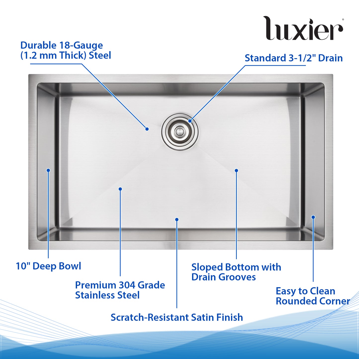 BHS33-18R 33 in. Undermount Single Bowl 18-Gauge Stainless Steel Kitchen Sink with R10 Corner