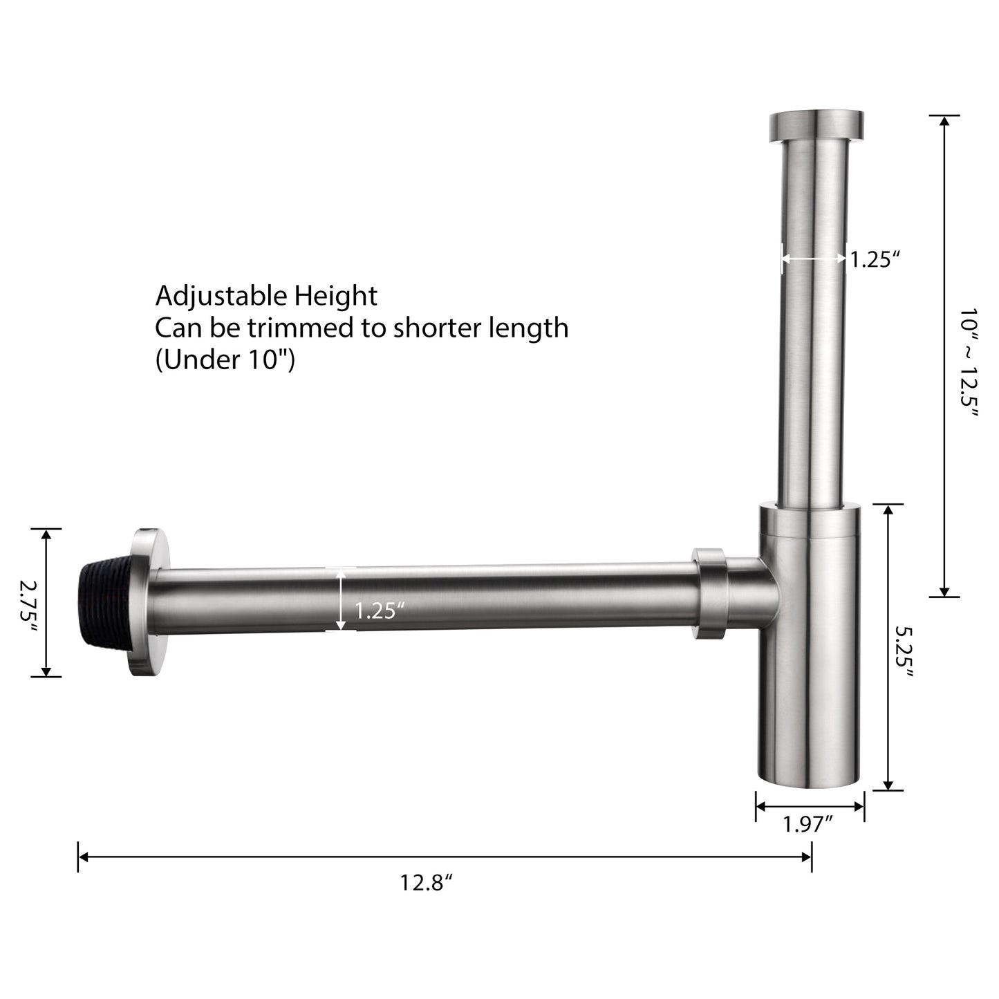 BPT01-B Designer 1-1/4 in. Brass Round Bottle Trap in Brushed Nickel
