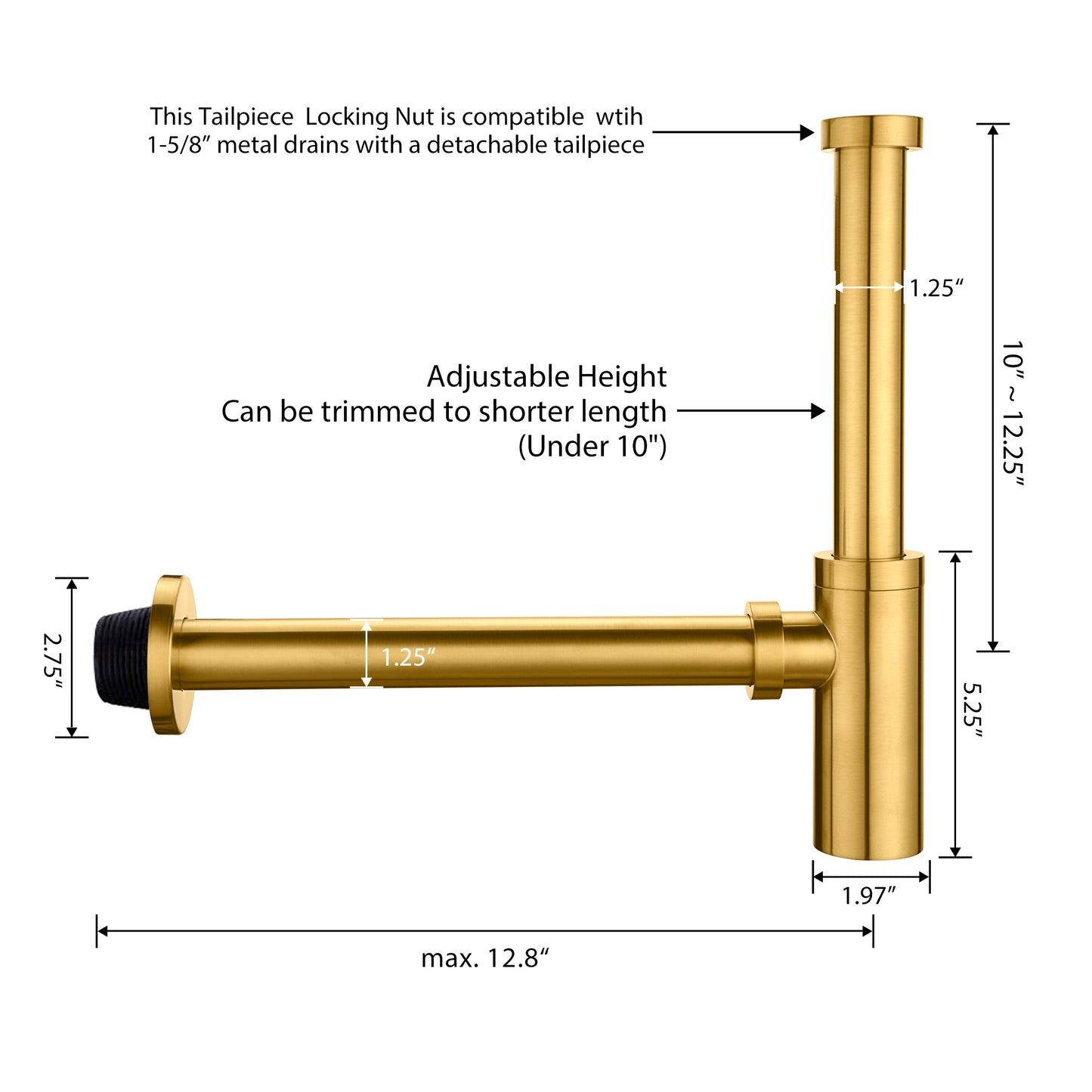 BPT01-G Designer 1-1/4 in. Brass Round Bottle Trap in Brushed Gold