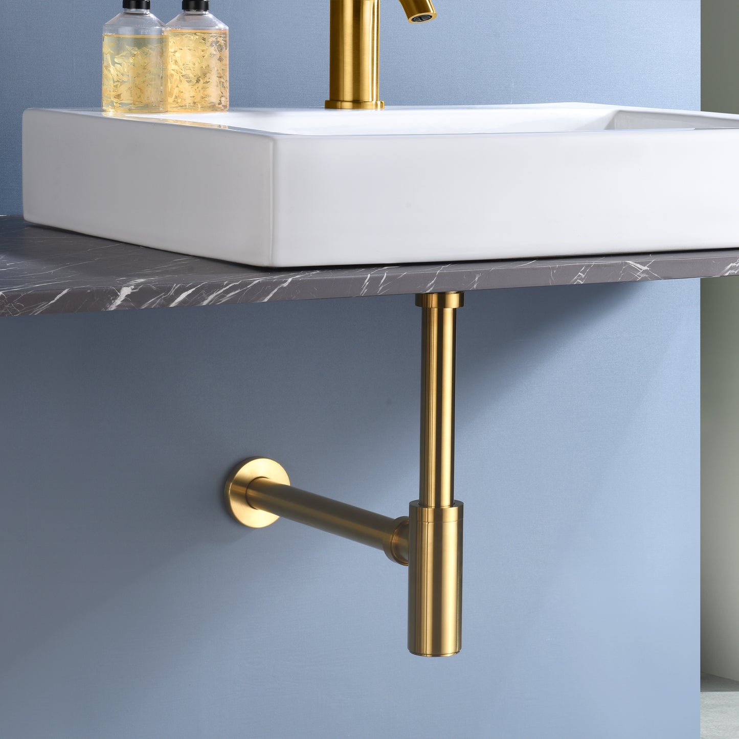 BPT01-G Designer 1-1/4 in. Brass Round Bottle Trap in Brushed Gold
