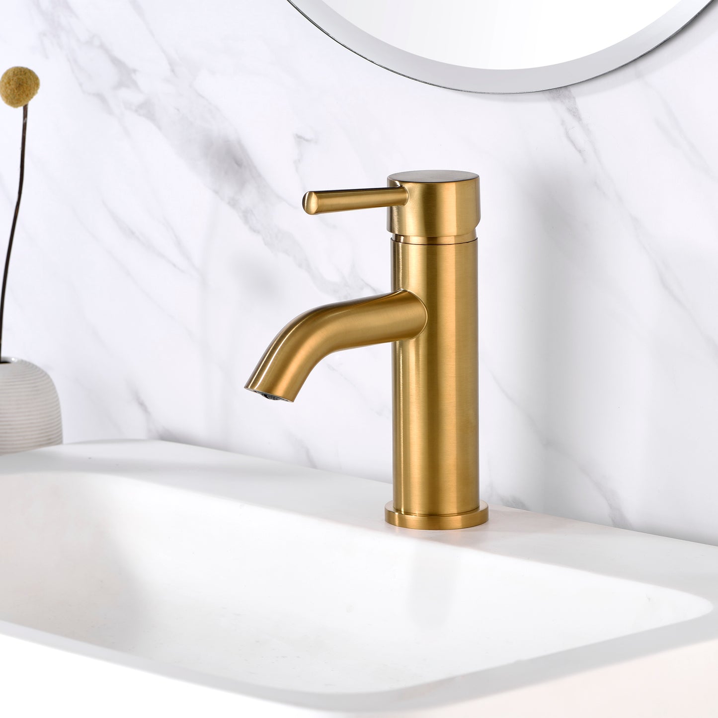 Raphral BSH03-SG Single Hole Single-Handle Bathroom Faucet with drain in Brushed Gold