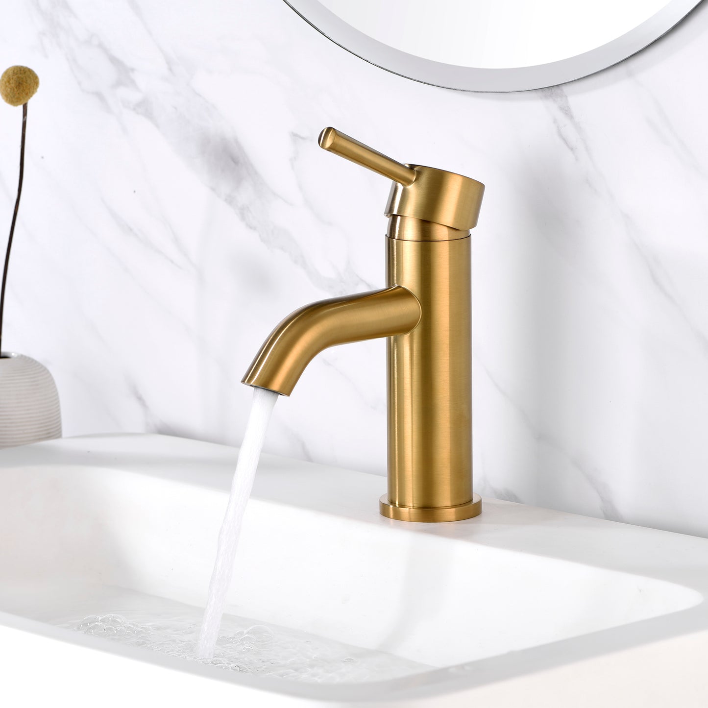 Raphral BSH03-SG Single Hole Single-Handle Bathroom Faucet with drain in Brushed Gold