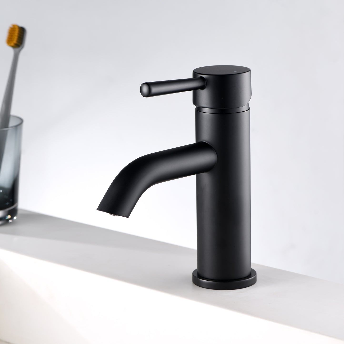 Raphral BSH03-SM Single Hole Single-Handle Bathroom Faucet with drain in Matte Black
