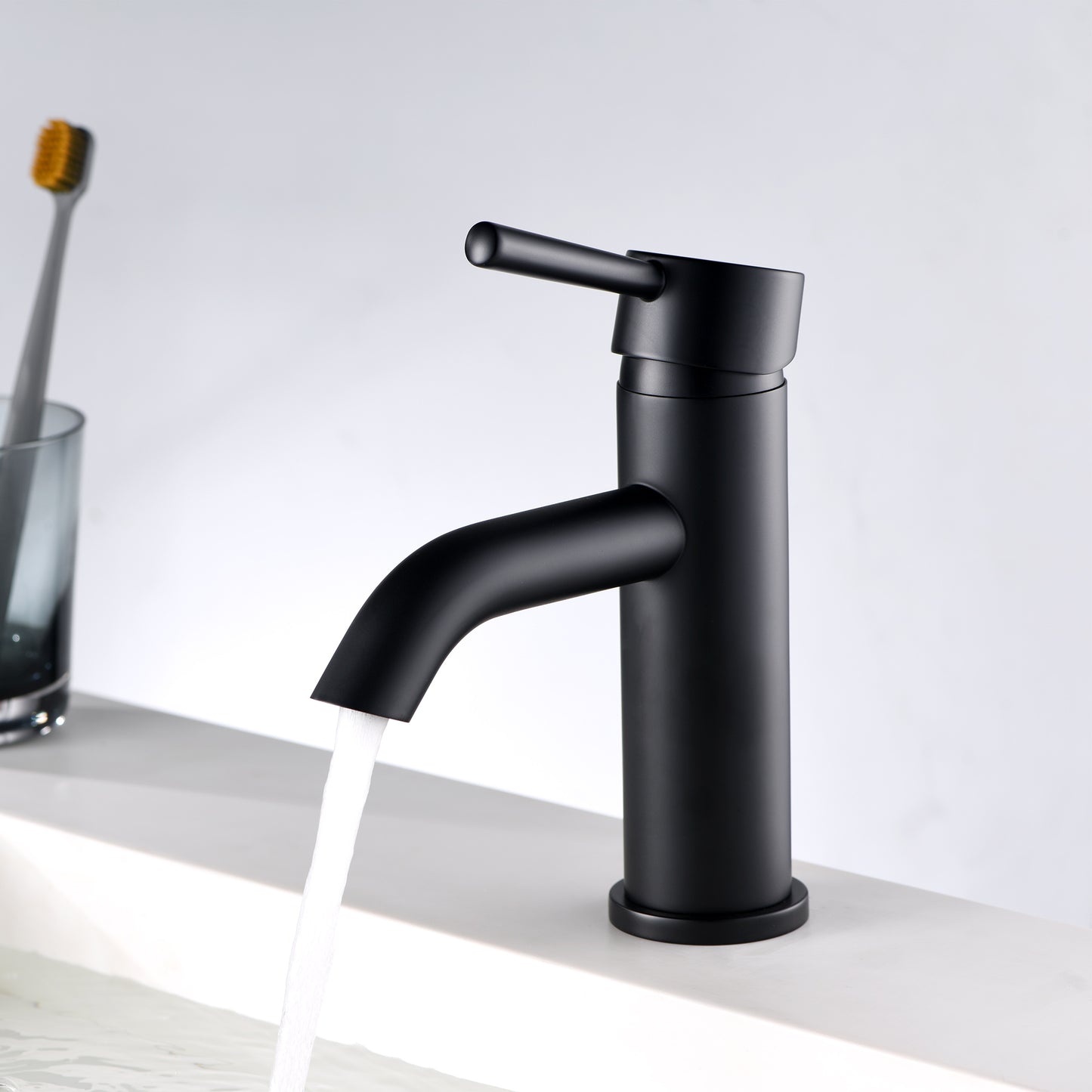 Raphral BSH03-SM Single Hole Single-Handle Bathroom Faucet with drain in Matte Black