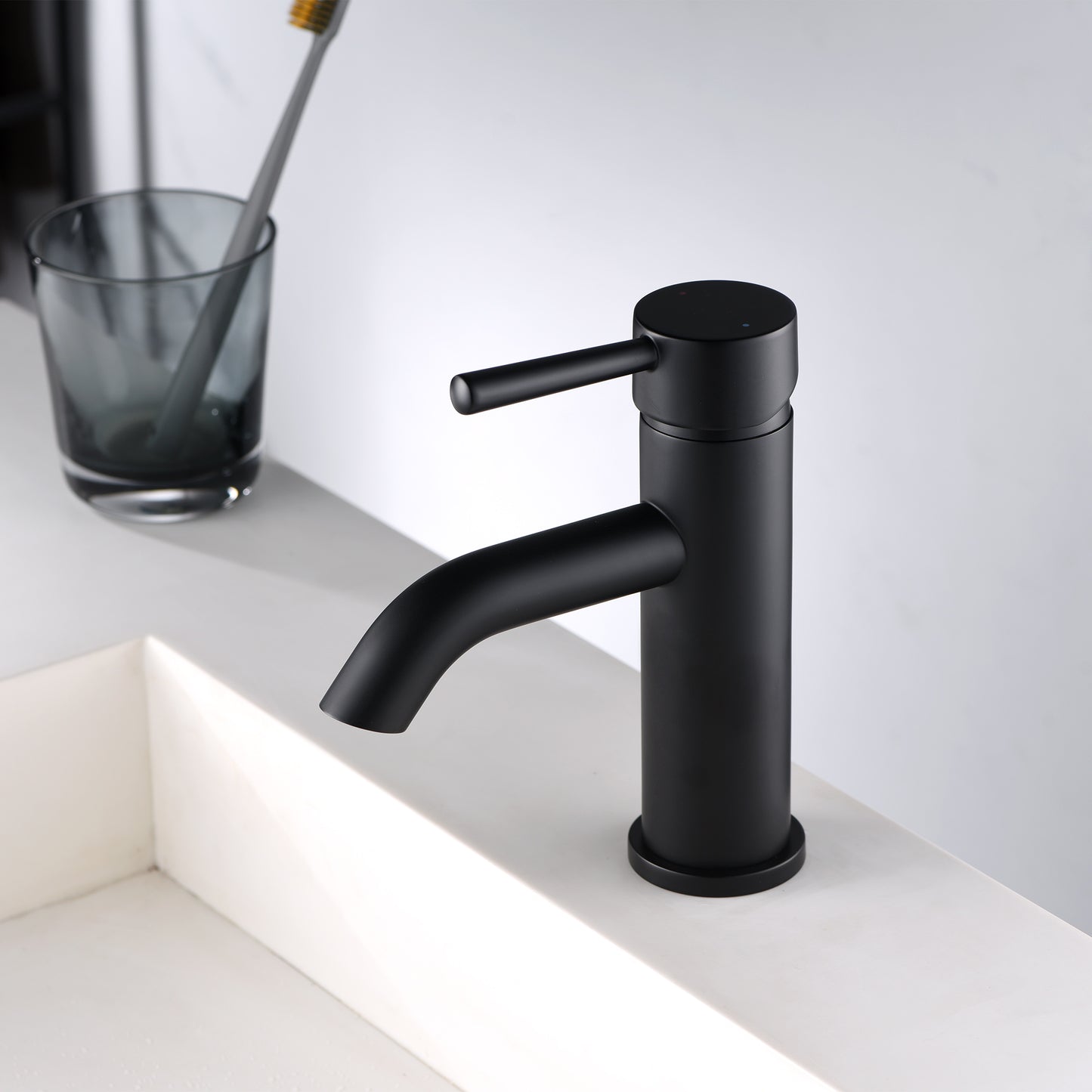Raphral BSH03-SM Single Hole Single-Handle Bathroom Faucet with drain in Matte Black