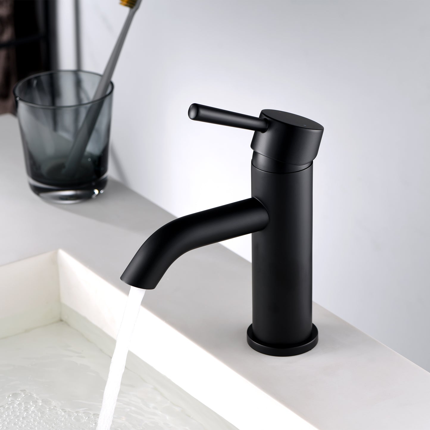 Raphral BSH03-SM Single Hole Single-Handle Bathroom Faucet with drain in Matte Black