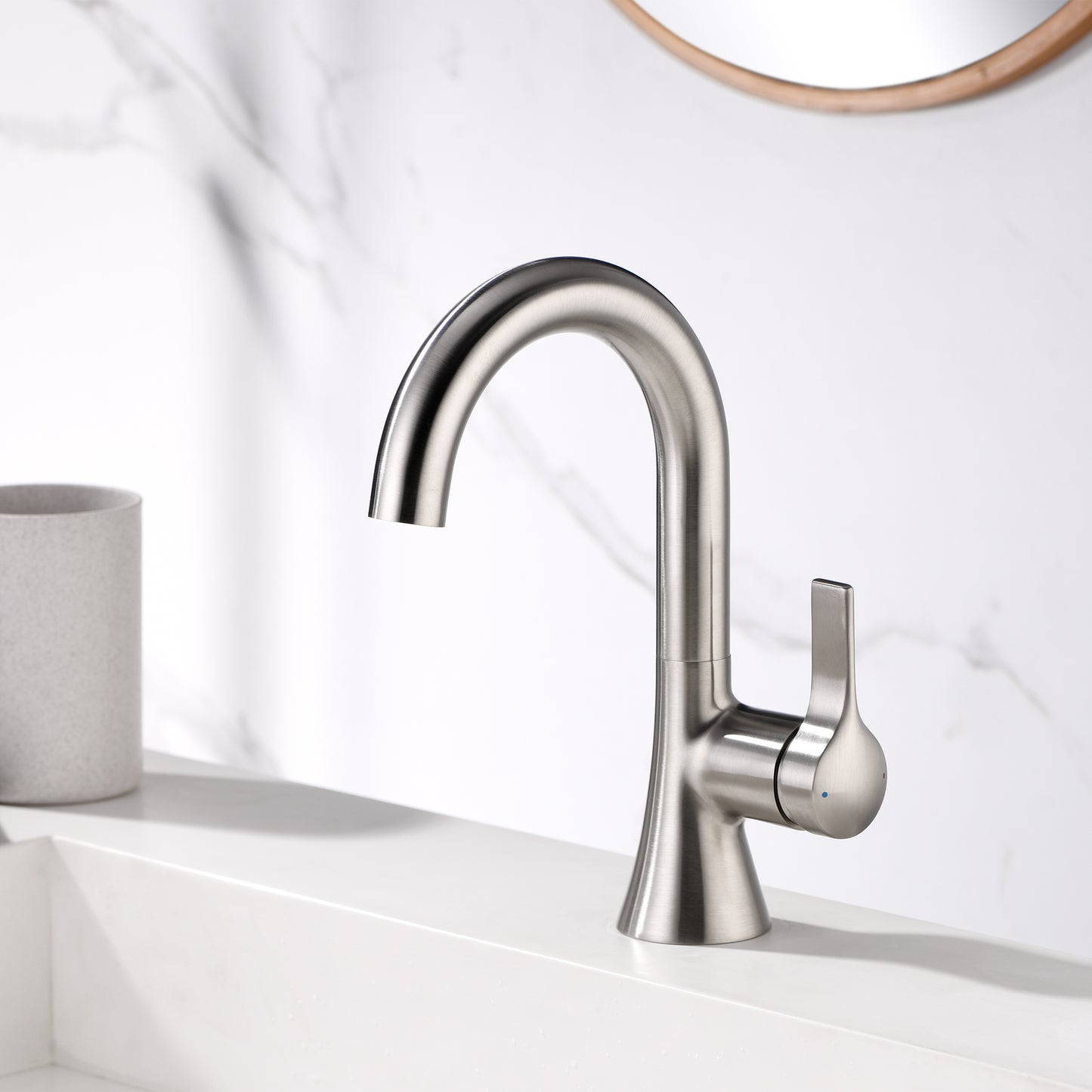 Reesley BSH11-SB Single Hole Single-Handle Bathroom Faucet with drain in Brushed Nickel