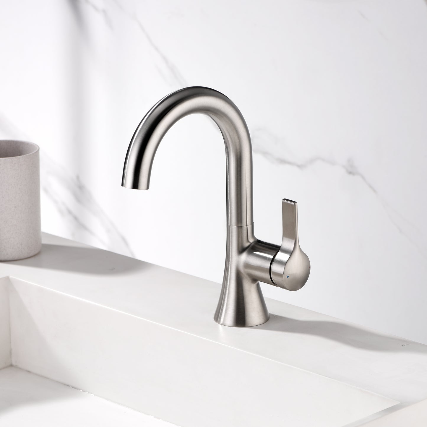 Reesley BSH11-SB Single Hole Single-Handle Bathroom Faucet with drain in Brushed Nickel