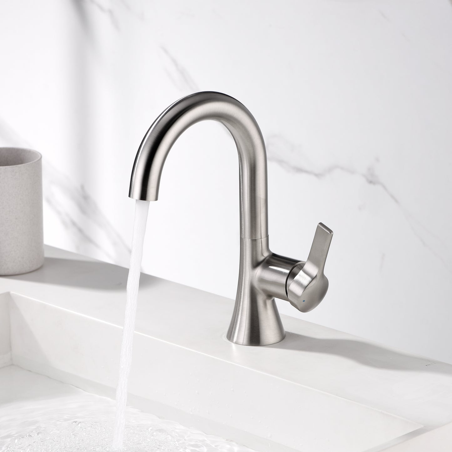 Reesley BSH11-SB Single Hole Single-Handle Bathroom Faucet with drain in Brushed Nickel