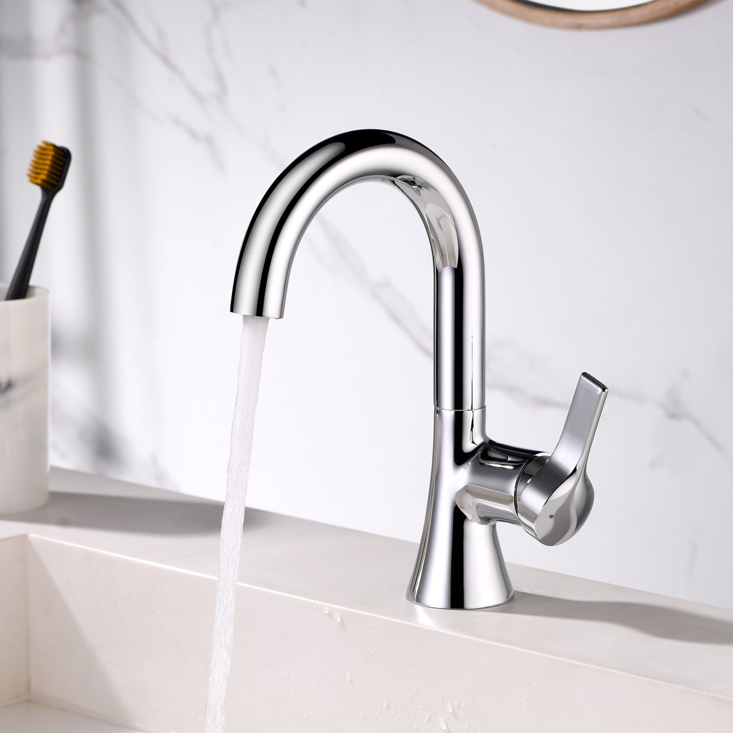 Reesley BSH11-SC Single Hole Single-Handle Bathroom Faucet with drain in Chrome