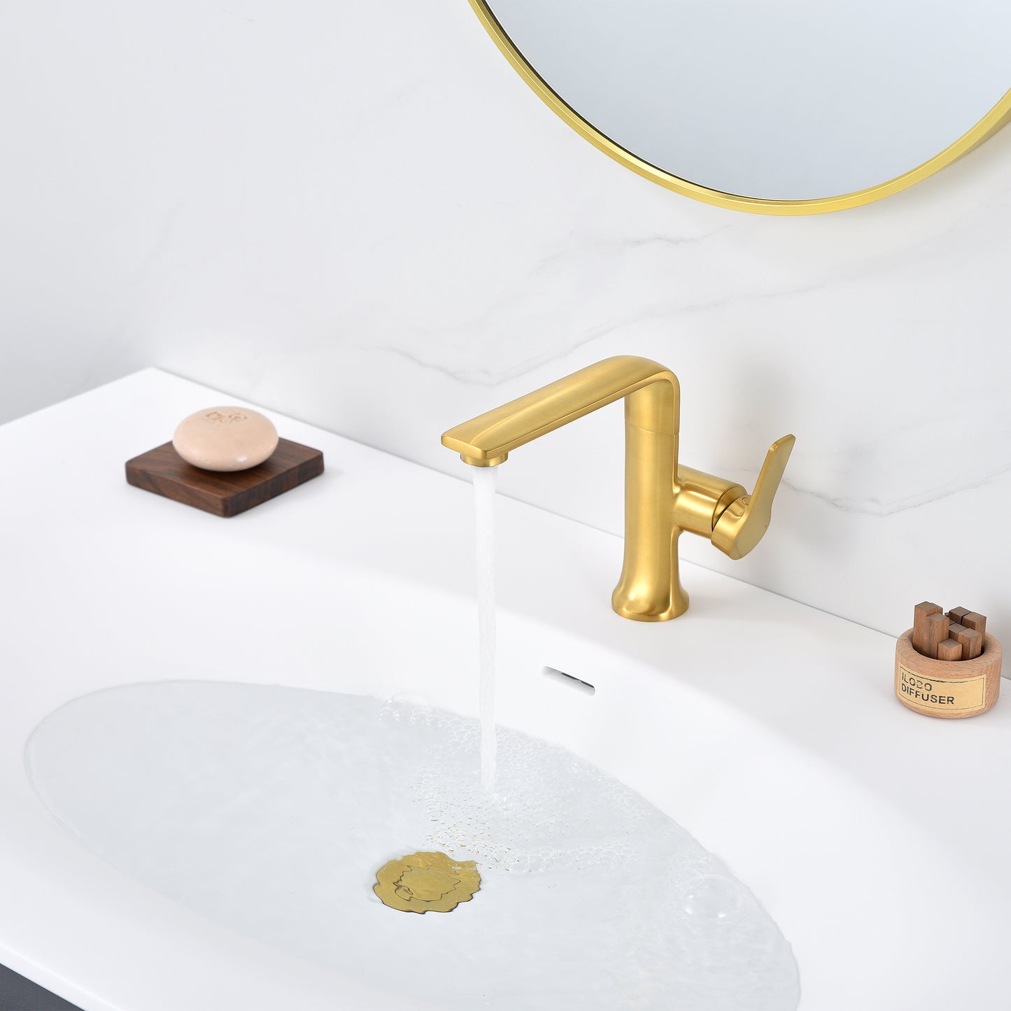 Varen BSH15-SG Single Hole Single-Handle Bathroom Faucet with drain in Brushed Gold