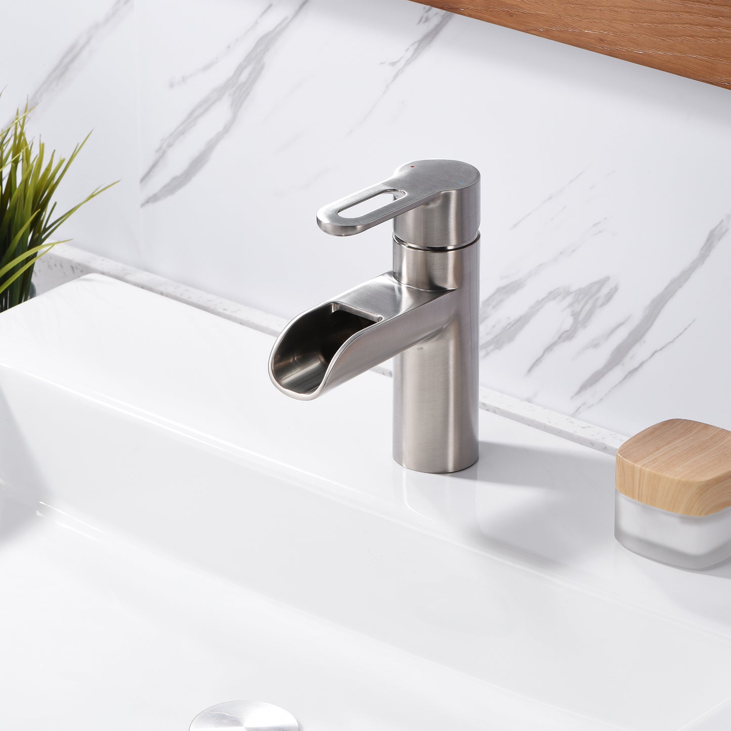 VividFall BSH16-SB Waterfall Single Hole Single Handle Bathroom Vessel Sink Faucet with Drain in Brushed Nickel