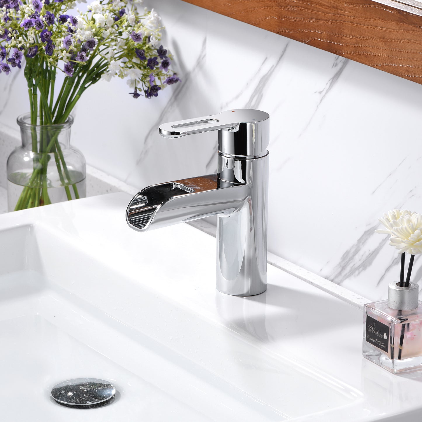 VividFall BSH16-SC Waterfall Single Hole Single Handle Bathroom Vessel Sink Faucet with Drain in Chrome