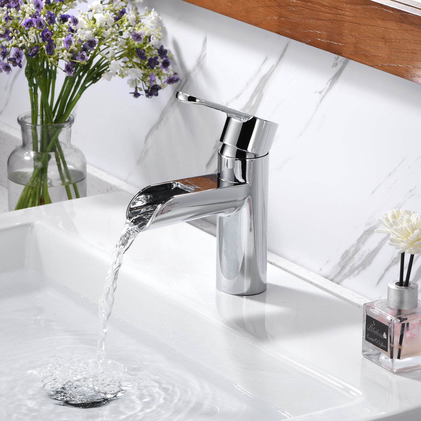 VividFall BSH16-SC Waterfall Single Hole Single Handle Bathroom Vessel Sink Faucet with Drain in Chrome