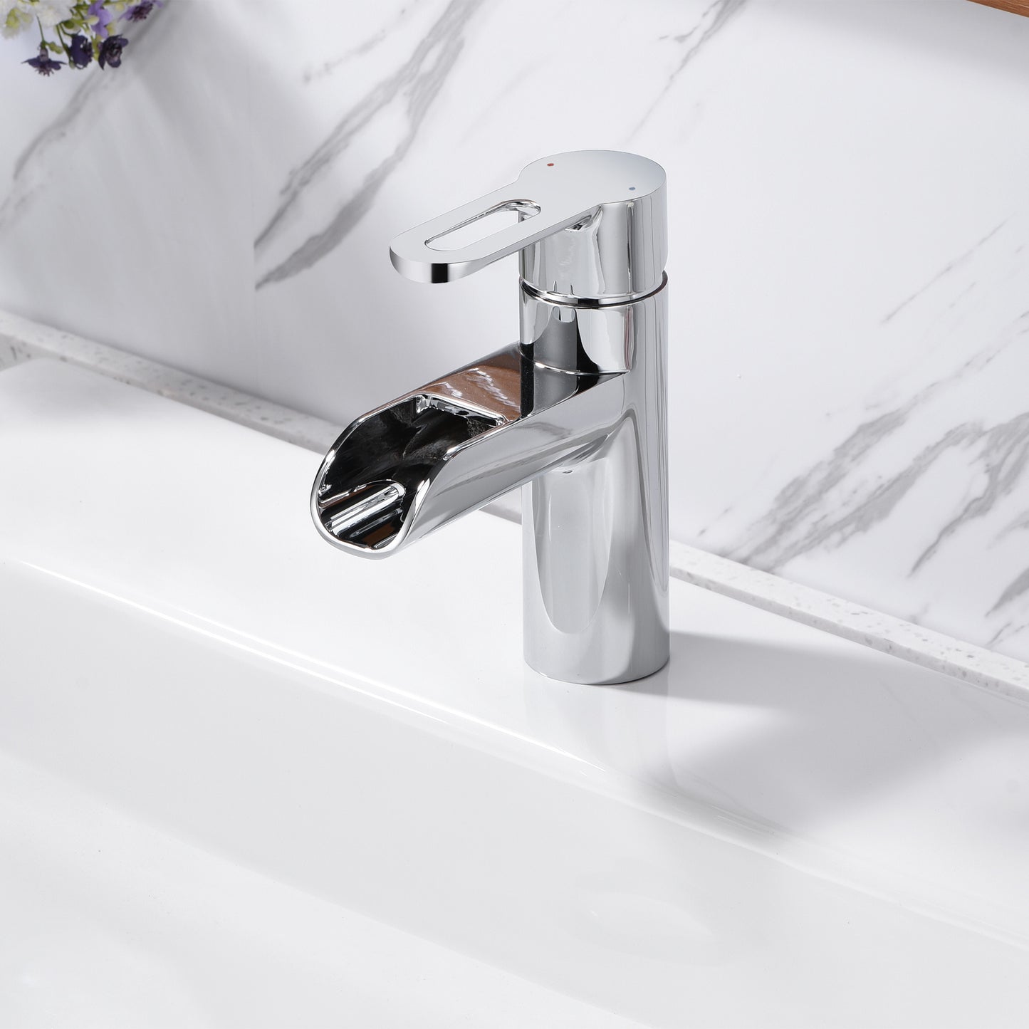 VividFall BSH16-SC Waterfall Single Hole Single Handle Bathroom Vessel Sink Faucet with Drain in Chrome