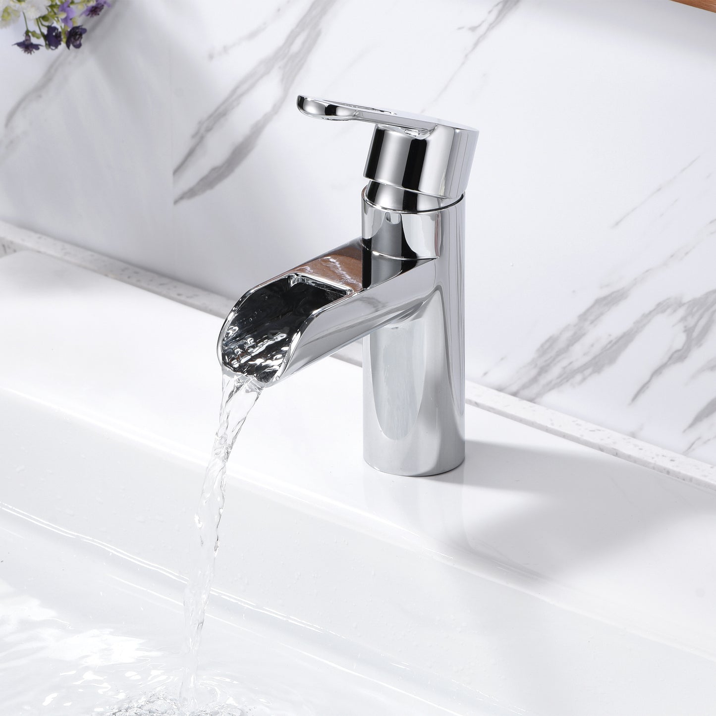 VividFall BSH16-SC Waterfall Single Hole Single Handle Bathroom Vessel Sink Faucet with Drain in Chrome