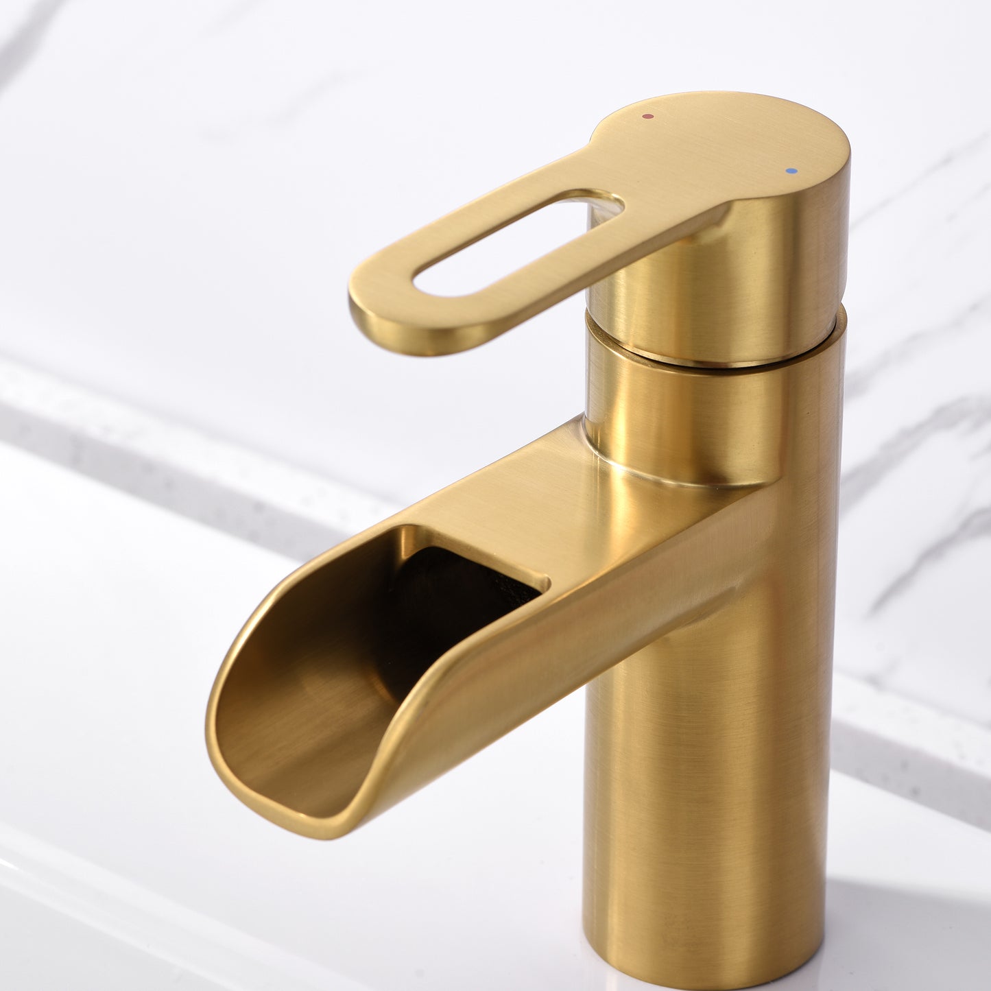 VividFall BSH16-SG Waterfall Single Hole Single Handle Bathroom Vessel Sink Faucet with Drain in Brushed Gold