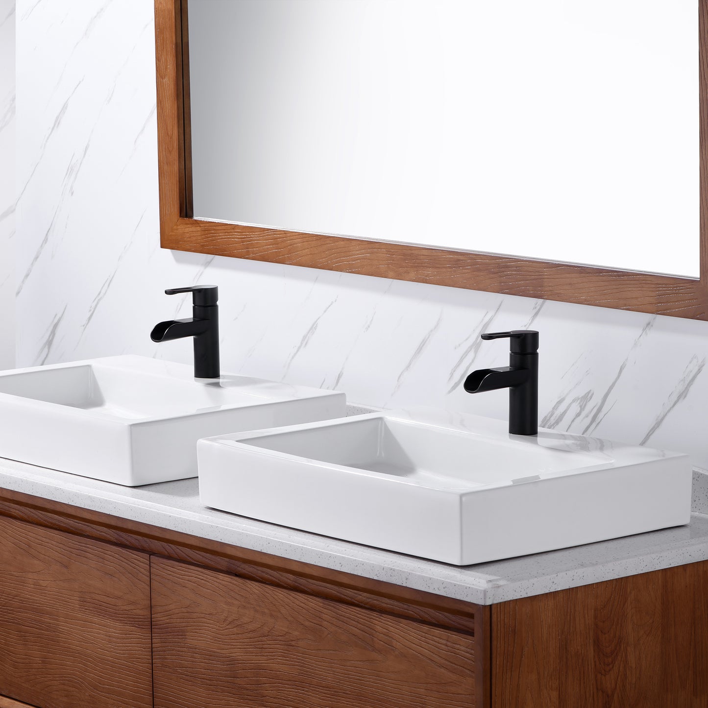 VividFall BSH16-SM Waterfall Single Hole Single Handle Bathroom Vessel Sink Faucet with Drain in Matte Black
