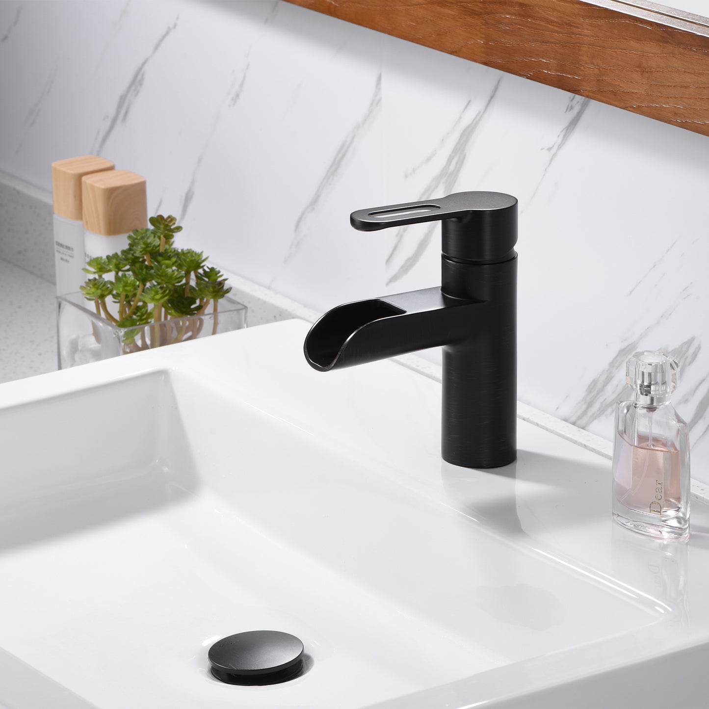 VividFall BSH16-SO Waterfall Single Hole Single Handle Bathroom Vessel Sink Faucet with Drain in Oil Rubbed Bronze