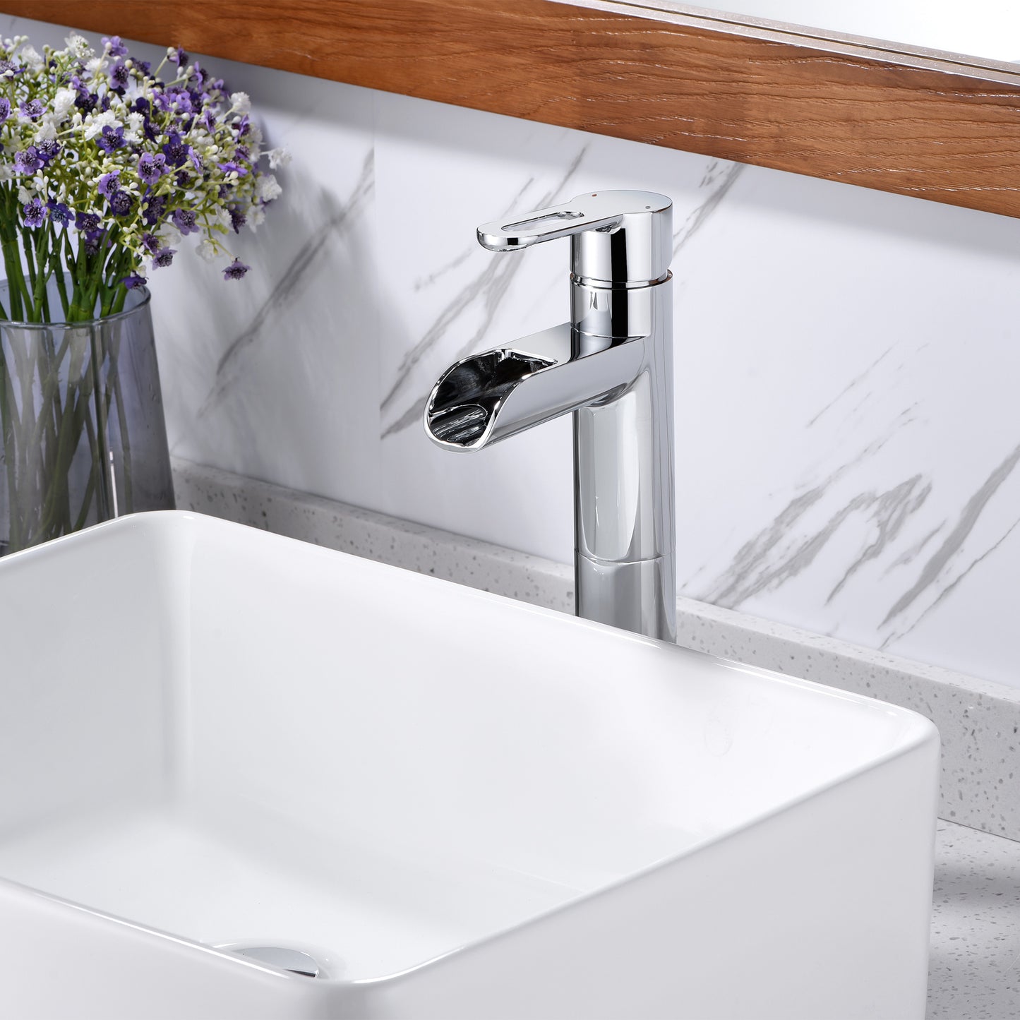 VividFall BSH16-TC Waterfall Single Hole Single Handle Bathroom Vessel Sink Faucet with Drain in Chrome
